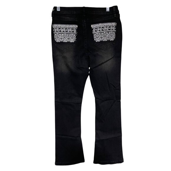 Harper & Ivy Womens Black Bootcut Jeans Jr Sz 7 Embellished Pockets Modern Boho - Picture 2 of 10